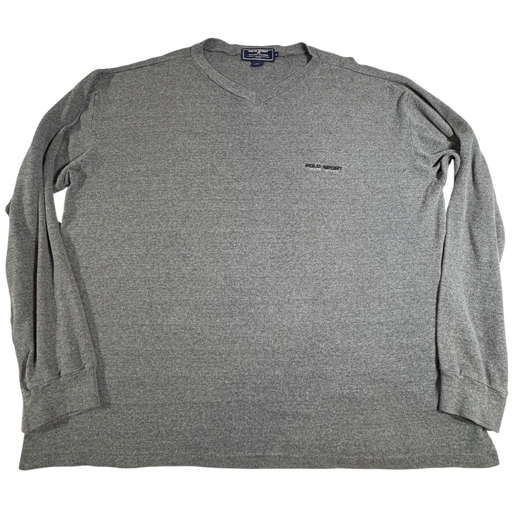 Polo Sport Ralph Lauren Sweatshirt Men's XL V Neck‎ Long Sleeve Gray Oversized